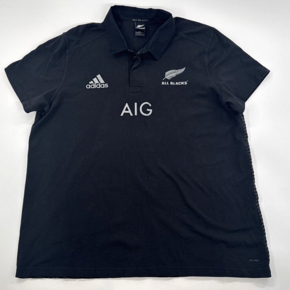 Adidas All Blacks Polo Rugby Shirt Mens 3XL AIG New Zealand Short Sleeve Woven